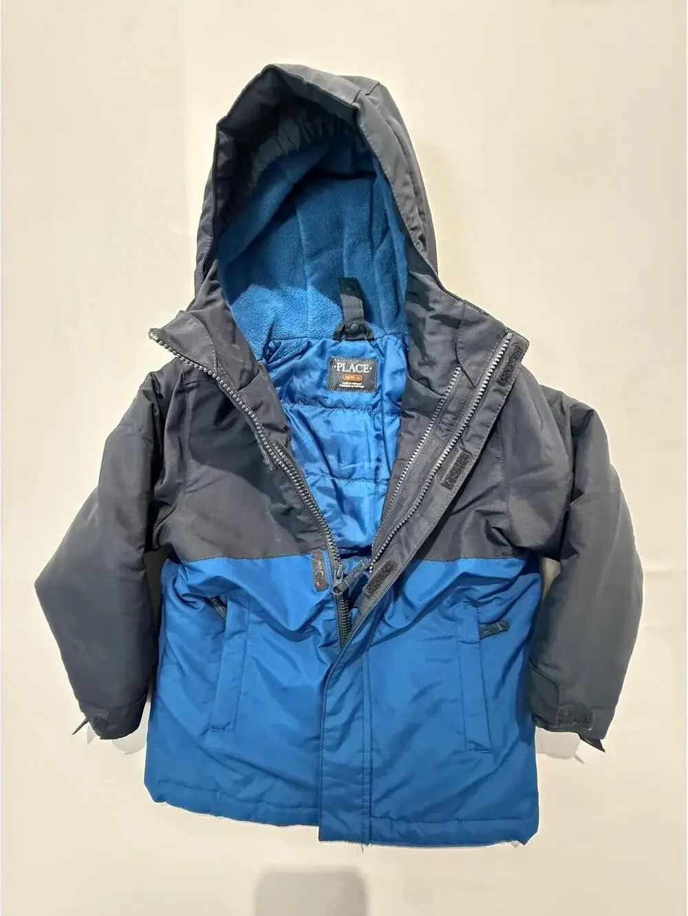 Childrens Place Jacket Boys 4 Blue Gray Hooded Puffer Coat Winter Fleece Lined
